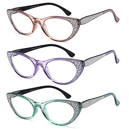 EYEURL Cat Eye Reading Glasses for Women Blue Light Blocking 3 Pack Computer Readers 2.50 with Spring Hinge Eyeglasses Stylish Bright Flashing Design - Image 2