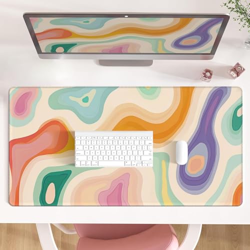 AQQA Abstract Aesthetic Desk Mat DesktopGaming Mouse Pad Long Cute Large Desk Pads 315X157 Inch Mousepad with NonSlip Base Stitched Edge Keyboard Mat for Gaming Office Abstract Modern Colorful - Image 1