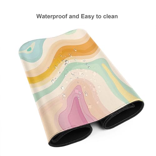 AQQA Abstract Aesthetic Desk Mat DesktopGaming Mouse Pad Long Cute Large Desk Pads 315X157 Inch Mousepad with NonSlip Base Stitched Edge Keyboard Mat for Gaming Office Abstract Modern Colorful - Image 3