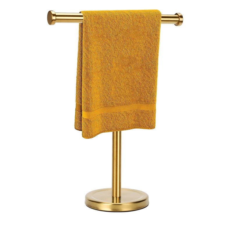 exilon Hand Towel Holder Stand with Heavy Base, Hand Towel Rack for Bathroom (Stainless Steel, Gold Brushed) - Image 1