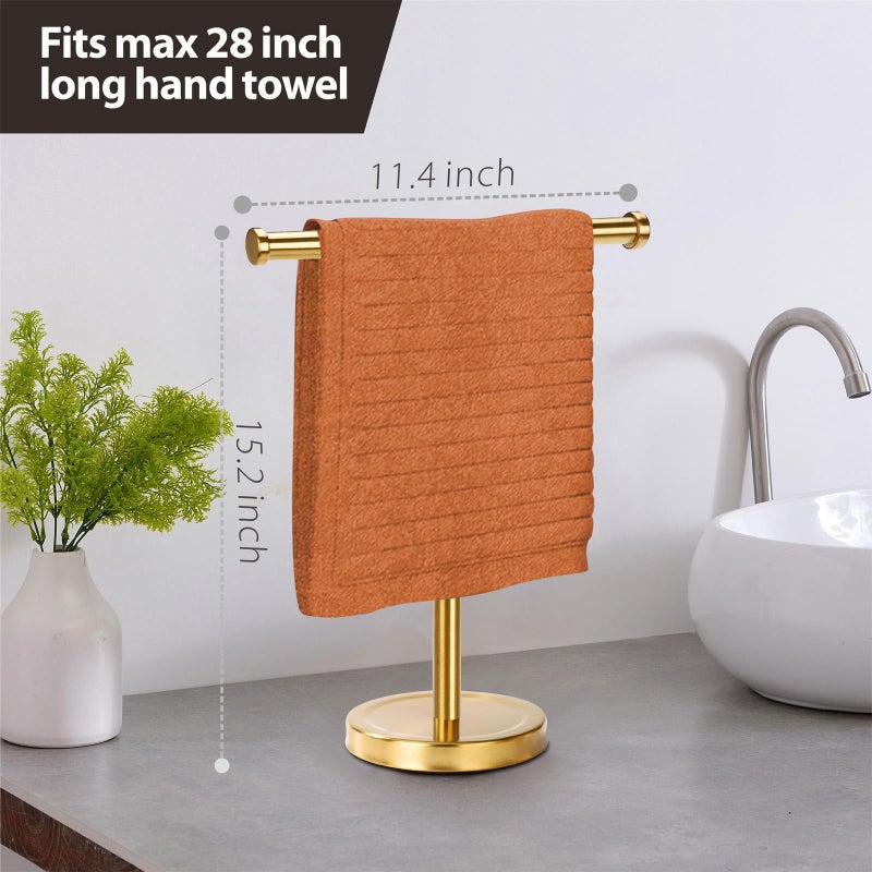 exilon Hand Towel Holder Stand with Heavy Base, Hand Towel Rack for Bathroom (Stainless Steel, Gold Brushed) - Image 2