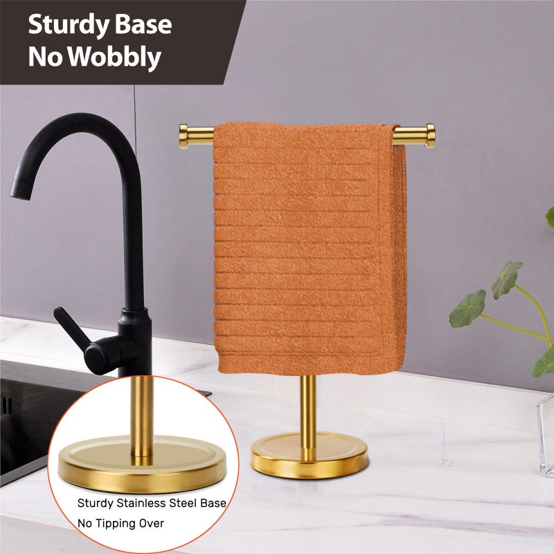 exilon Hand Towel Holder Stand with Heavy Base, Hand Towel Rack for Bathroom (Stainless Steel, Gold Brushed) - Image 3