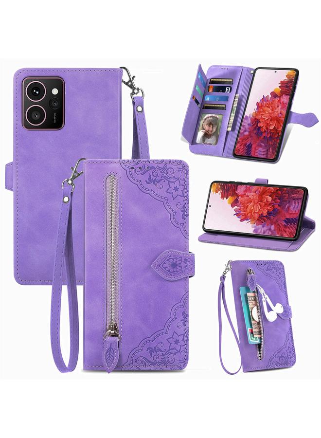 S-TOP Case For HMD Skyline Embossed Flower Zipper Leather Phone Case - Image 1