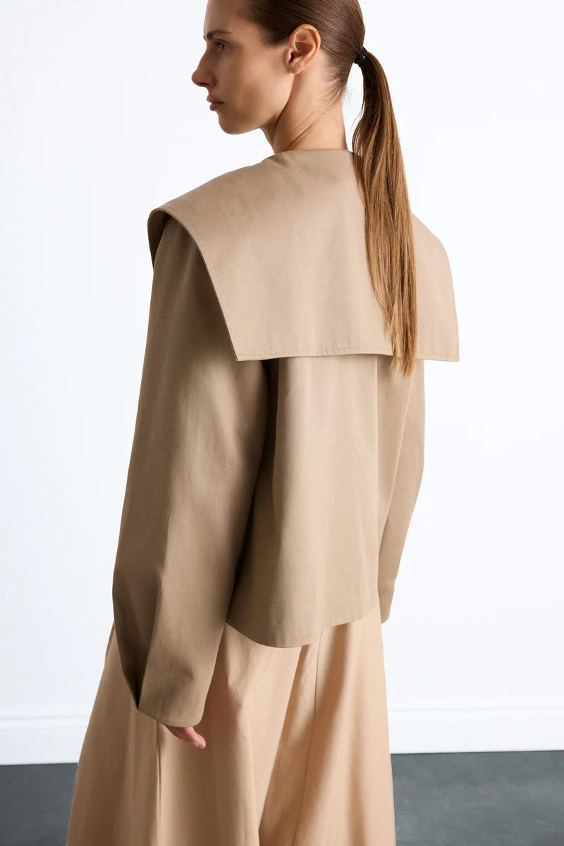 Defacto  Relax Fit Wide Collar Cotton Trench Coat for Women | Best Price UAE
