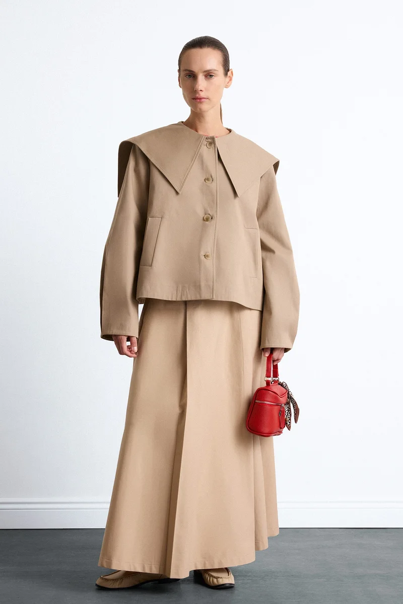 Defacto  Relax Fit Wide Collar Cotton Trench Coat for Women | Best Price UAE