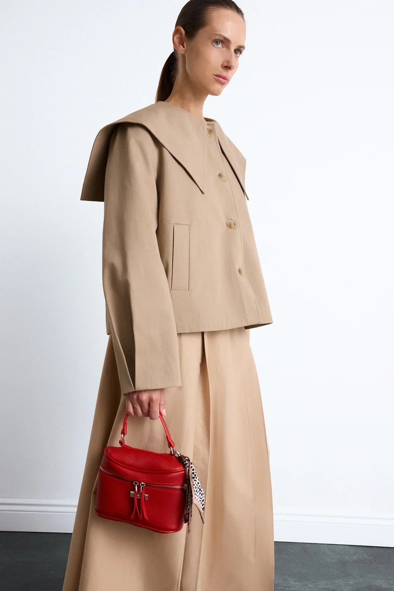 Relax Fit Wide Collar Cotton Trench Coat