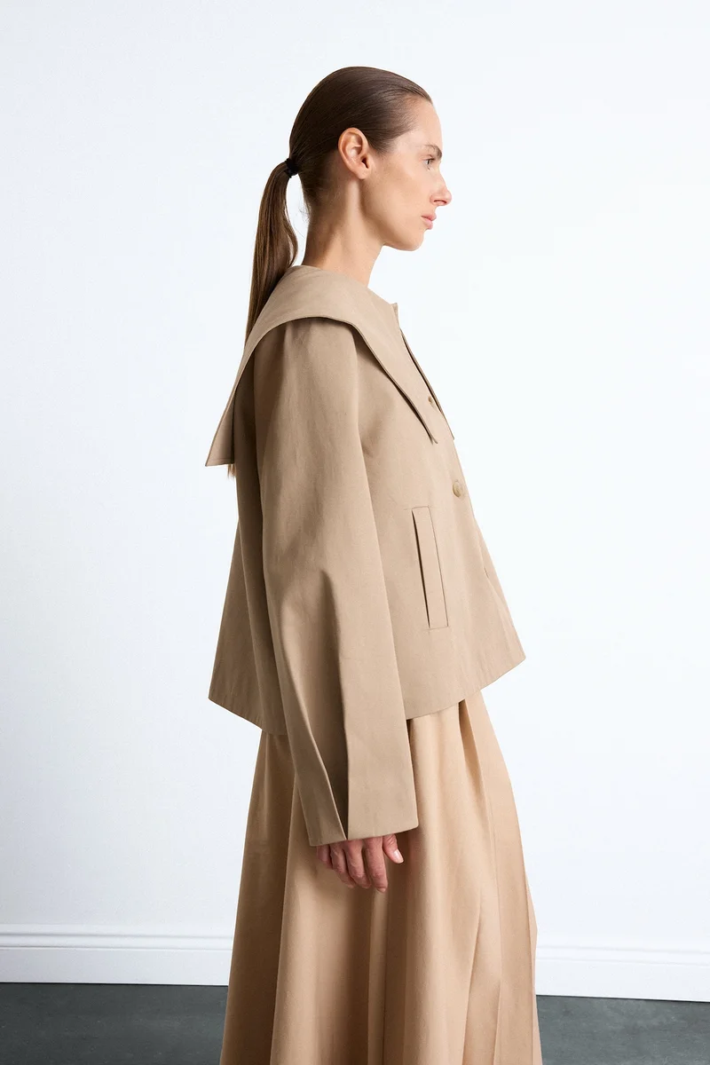 Defacto  Relax Fit Wide Collar Cotton Trench Coat for Women | Best Price UAE