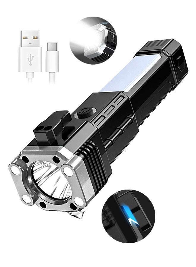 Photon مصباح يدوي عالي السطوع ومقاوم للماء، مصباح يدوي LED مزود بمطرقة لشحن الهاتف المحمول، 3 أوضاع إضاءة خارجية، سطوع قابل للتعديل (أسود) - Image 1