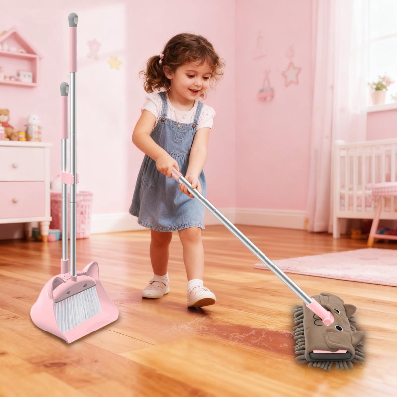 nacena Mini Broom with Dustpan & Mop for Kids, 28-in Handle Kids Brooms and Dustpan Set for Toddlers Cat-Shaped Children Broom and Cleaning Set Boys Girls Small Housekeeping Helper Sets, Pink - Image 5