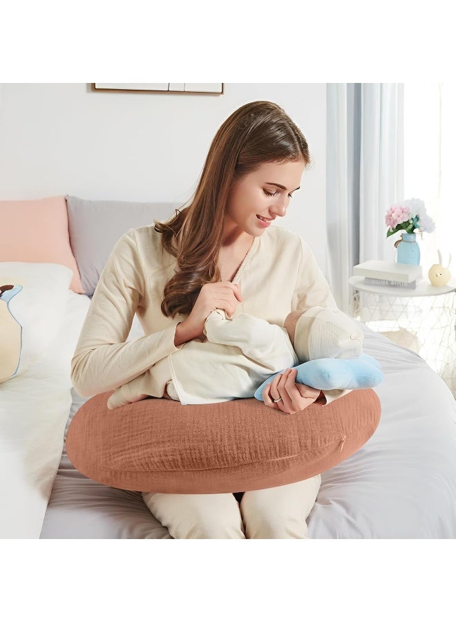 Winmany 2 Pack Muslin Nursing Pillow Covers Soft Cotton Newborn Breastfeeding Pillow Cover Baby Feeding Pillow Slipcover Shower Gifts for Boys Girls (Brown + Beige) - Image 3