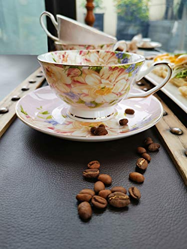 JinGlory Pink Tea Cup,Floral Tea Cup and Saucer Set,Bone China Tea Set,Coffee Cup,Tea Set for Adults/Friends/Women/Men,7OZ - Image 3