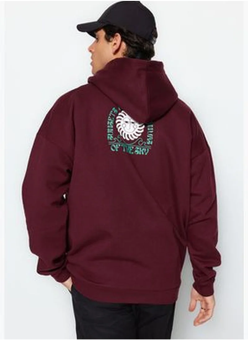 trendyol Brown Men's Oversize Mystical Printed Sweatshirt with a Soft Pile inner TMNAW24SW00150.
