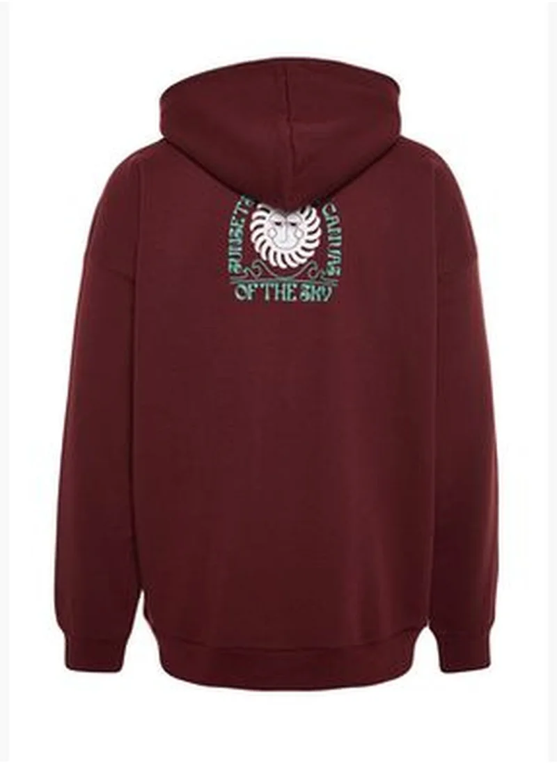 trendyol Brown Men's Oversize Mystical Printed Sweatshirt with a Soft Pile inner TMNAW24SW00150.