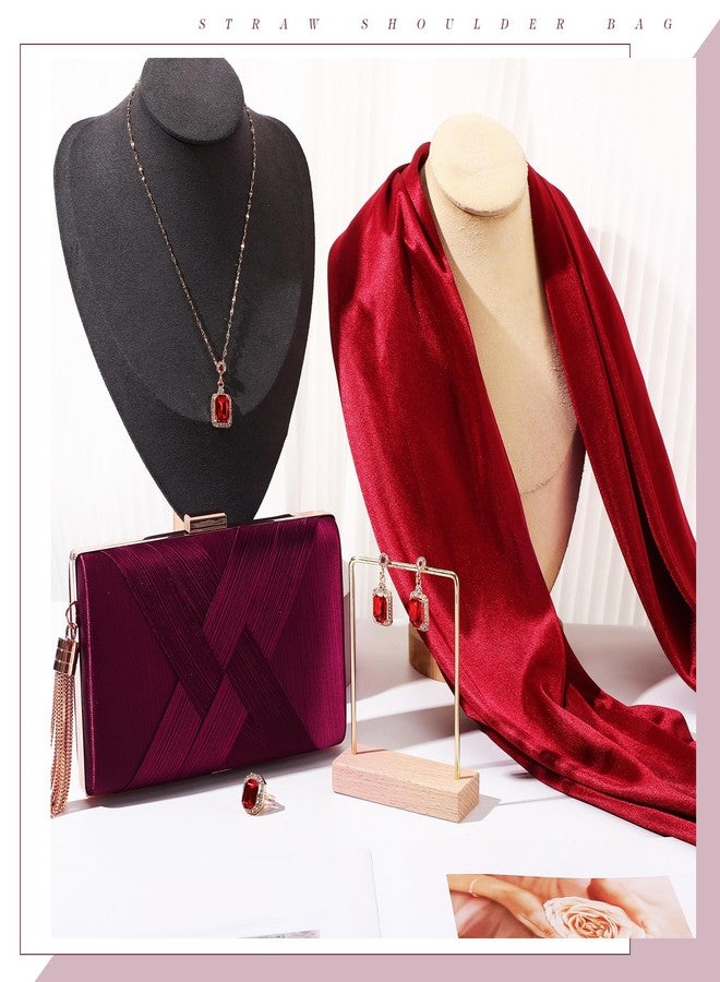 جيديف مجموعة مجوهرات من 5 قطع من جاديف، تتضمن حقيبة سهرة وأقراط وقلادة وخاتم، مناسبة لحفلات الزفاف والسهرات والمناسبات الخاصة (لون أحمر خمري). - Image 2