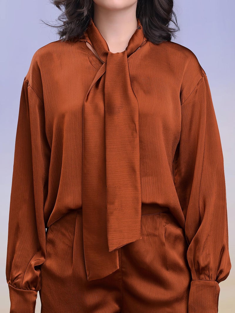 PURVAJA Women’s Midi Satin Brown Co-Ords(Razy-040-L) - Image 5
