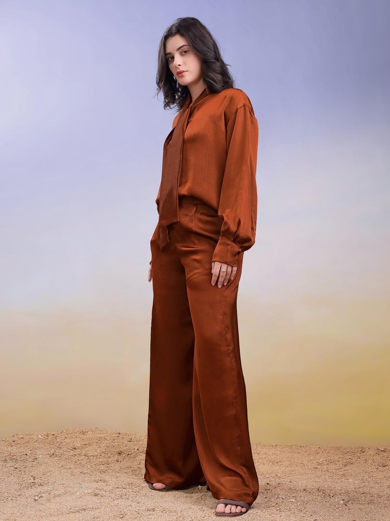 PURVAJA Women’s Midi Satin Brown Co-Ords(Razy-040-L) - Image 2