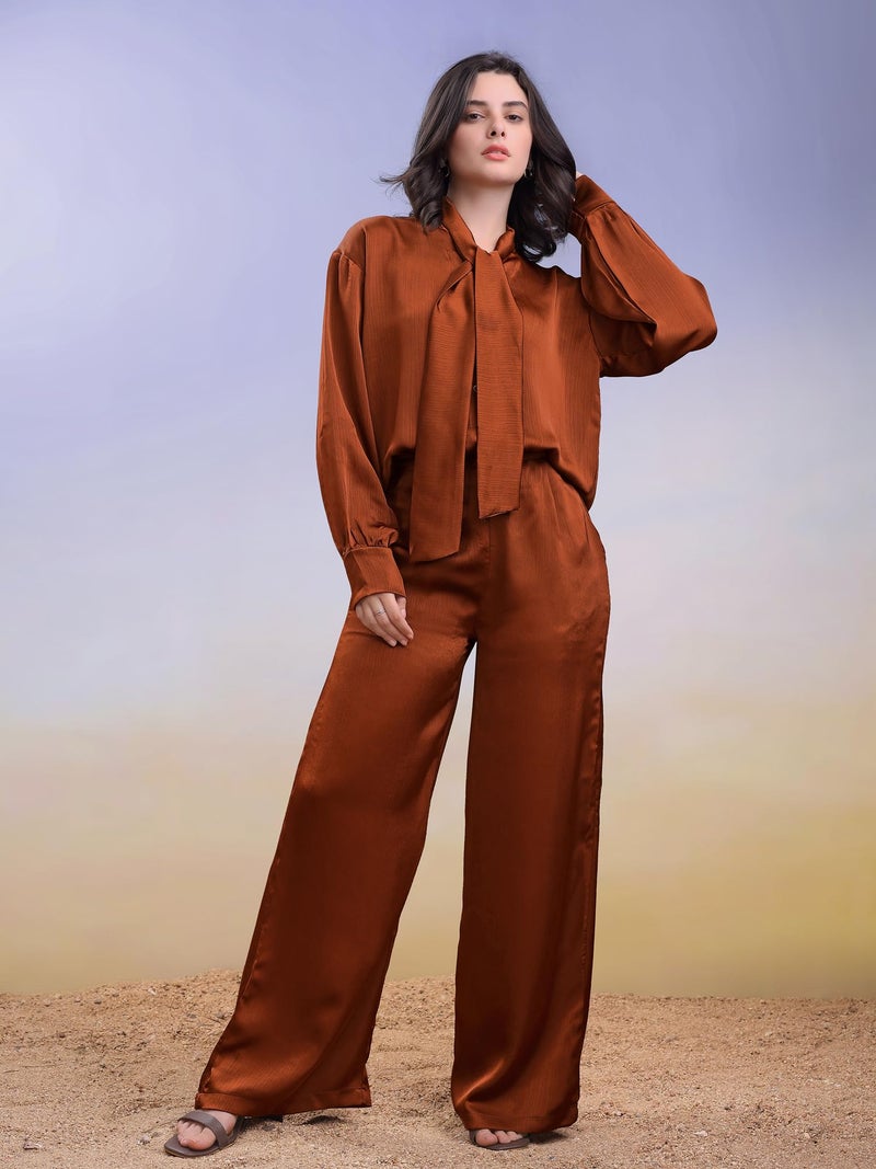 PURVAJA Women’s Midi Satin Brown Co-Ords(Razy-040-L) - Image 4