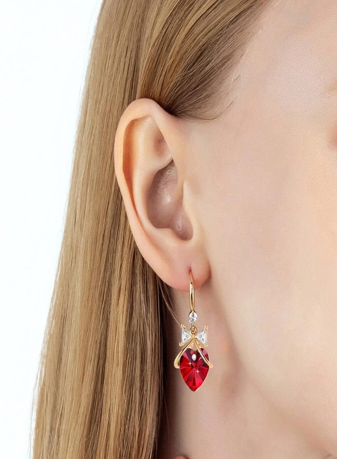 إيفيفك أقراط متدلية على شكل قلب مرصعة بالكريستال النمساوي للنساء، مطلية بالذهب عيار 14 قيراط، مجوهرات مضادة للحساسية (أحمر) - Image 2