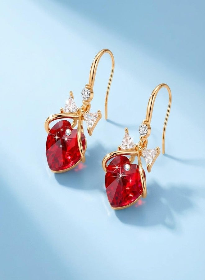 إيفيفك أقراط متدلية على شكل قلب مرصعة بالكريستال النمساوي للنساء، مطلية بالذهب عيار 14 قيراط، مجوهرات مضادة للحساسية (أحمر) - Image 3