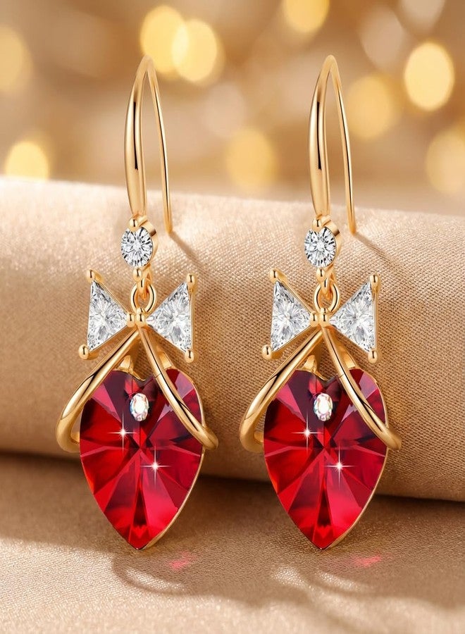 إيفيفك أقراط متدلية على شكل قلب مرصعة بالكريستال النمساوي للنساء، مطلية بالذهب عيار 14 قيراط، مجوهرات مضادة للحساسية (أحمر) - Image 5