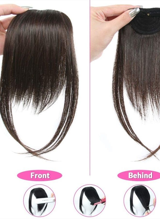 DSOAR Clip in Bangs Thick Side Bang Real Human Hair Bang Natural Clip on Side Bangs Straight Fringe Hair Extensions(Dark Brown,with Temples) - Image 3
