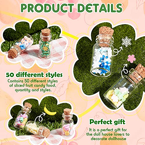 Sumind 50 Pieces Cute Miniature Dollhouse Food Jar Glass Bottle 1:12 Mini Fruit Simulation Scene Candy Snack Model Party Doll House Kitchen Decoration for Dollhouse - Image 3