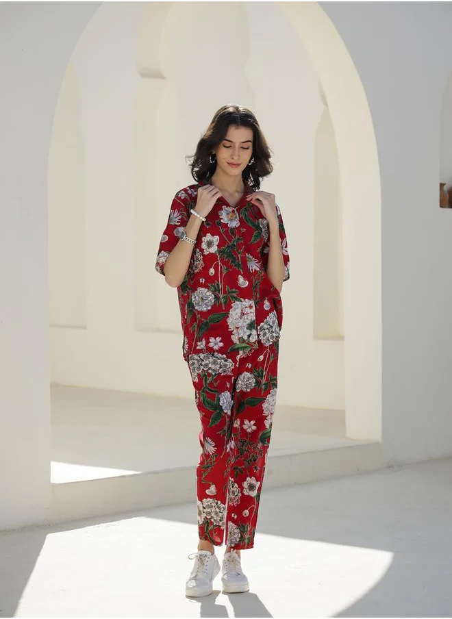 سانسكريتي هومز Floral Printed Pure Cotton Shirt and Pyjama Set