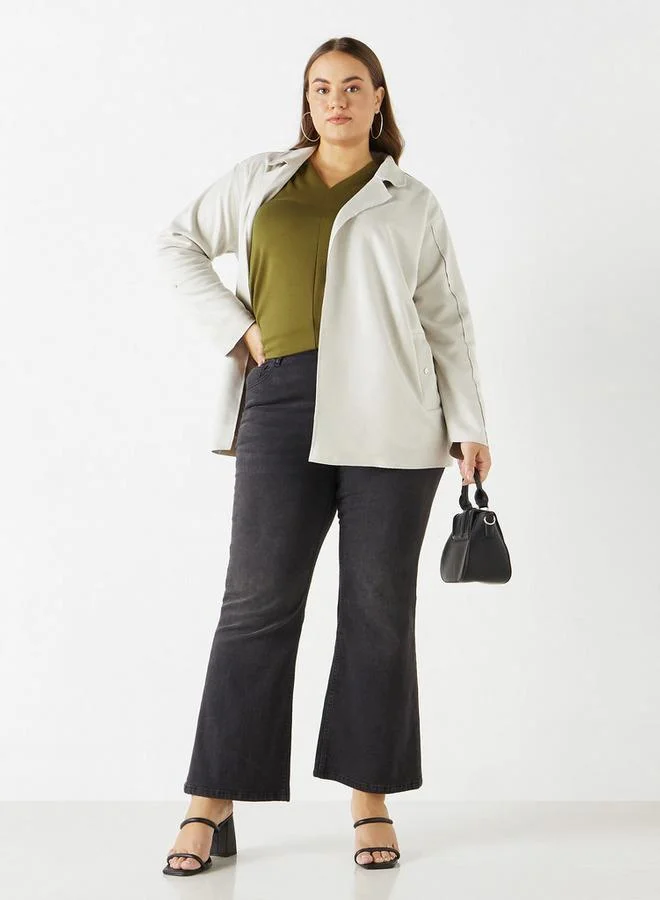 Ulla Popken Plus Size Ulla Popken V-neck Top with Long Sleeves