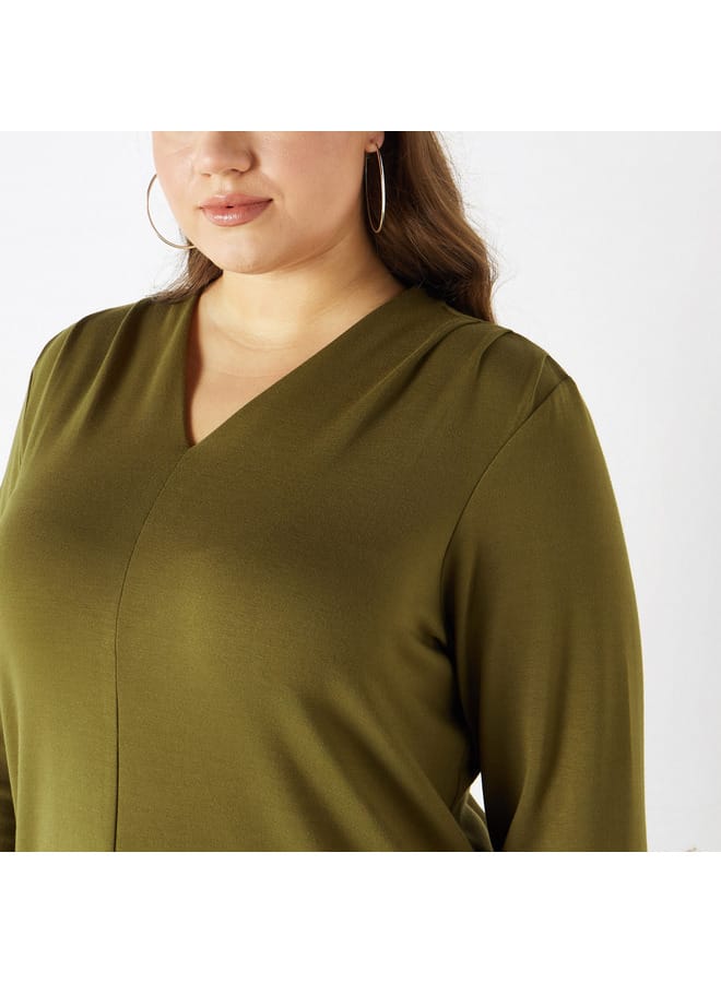 Ulla Popken Plus Size Ulla Popken V-neck Top with Long Sleeves  - Image 4