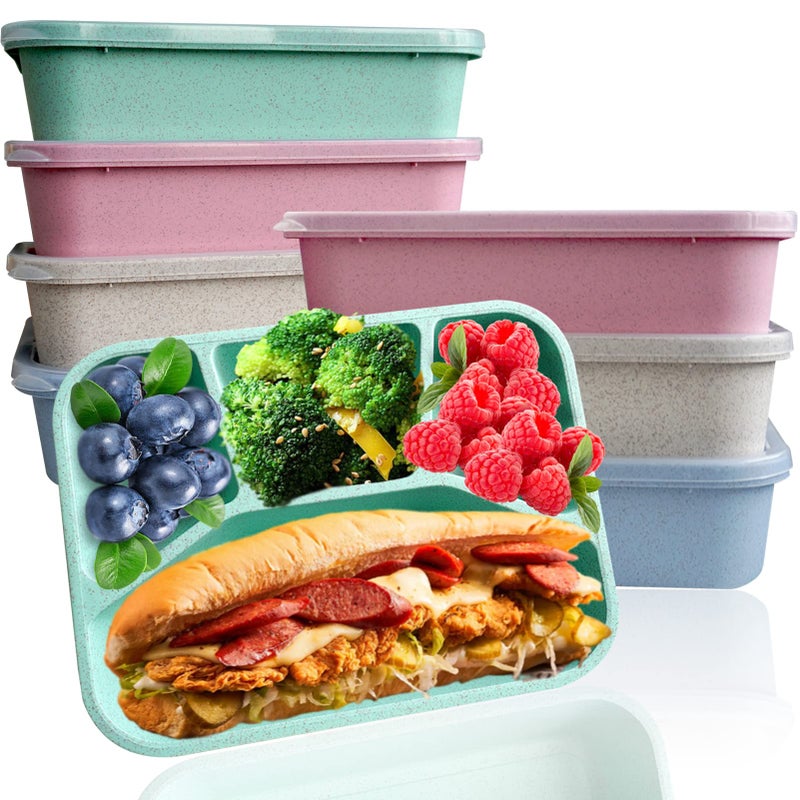 8 Pack Bento Box Lunch Containers Wheat Straw Meal Prep Containers Reusable Microwave and Dishwasher Safe Lunch Containers for Adults Bento Lunch Box for Kids