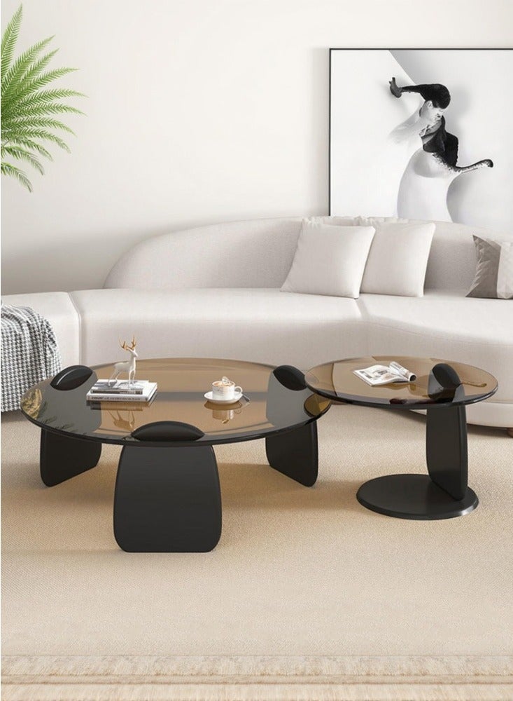 WALALLA Nesting Coffee Table Set of 2,Round Coffee Table Glass Top, Temperred Glass Accent Coffee Table with Wood Frame, Modern Simple Circle End Table Center Table, Small Sofa Side Table ffor Living Room,Home Small Space Easy to Assemble - Image 1