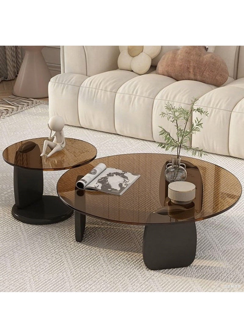 WALALLA Nesting Coffee Table Set of 2,Round Coffee Table Glass Top, Temperred Glass Accent Coffee Table with Wood Frame, Modern Simple Circle End Table Center Table, Small Sofa Side Table ffor Living Room,Home Small Space Easy to Assemble - Image 2