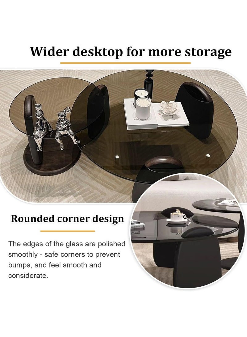 WALALLA Nesting Coffee Table Set of 2,Round Coffee Table Glass Top, Temperred Glass Accent Coffee Table with Wood Frame, Modern Simple Circle End Table Center Table, Small Sofa Side Table ffor Living Room,Home Small Space Easy to Assemble - Image 4