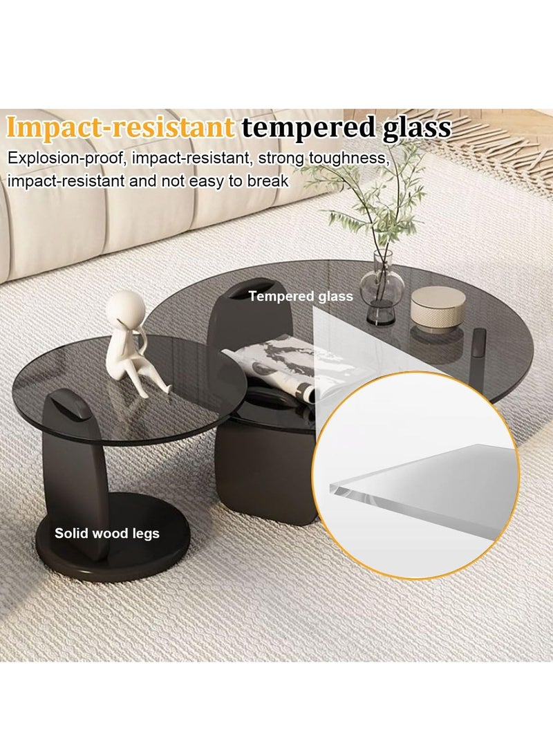 WALALLA Nesting Coffee Table Set of 2,Round Coffee Table Glass Top, Temperred Glass Accent Coffee Table with Wood Frame, Modern Simple Circle End Table Center Table, Small Sofa Side Table ffor Living Room,Home Small Space Easy to Assemble - Image 5