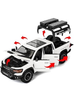 OCTOBER Dodge Ram Mammoth Pick-Up Truck Model Car, Zinc Alloy Pull Back Toy car with Sound and Light for Kids Boy Girl Gift(White)  - Image 5