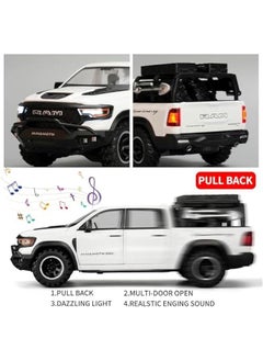 OCTOBER Dodge Ram Mammoth Pick-Up Truck Model Car, Zinc Alloy Pull Back Toy car with Sound and Light for Kids Boy Girl Gift(White)  - Image 3