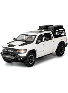 OCTOBER Dodge Ram Mammoth Pick-Up Truck Model Car, Zinc Alloy Pull Back Toy car with Sound and Light for Kids Boy Girl Gift(White)  - Image 1
