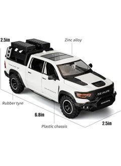 OCTOBER Dodge Ram Mammoth Pick-Up Truck Model Car, Zinc Alloy Pull Back Toy car with Sound and Light for Kids Boy Girl Gift(White)  - Image 2