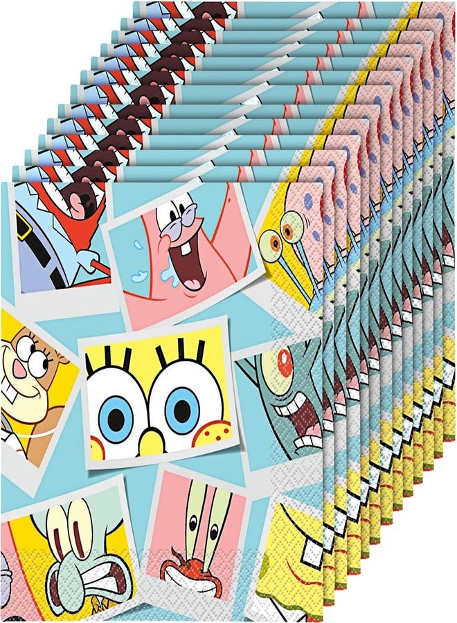Unique SpongeBob SquarePants Multicolor Luncheon Napkins (Pack of 16) - Disposable Paper Material - Perfect for Kids Themed Parties & Events - Image 1