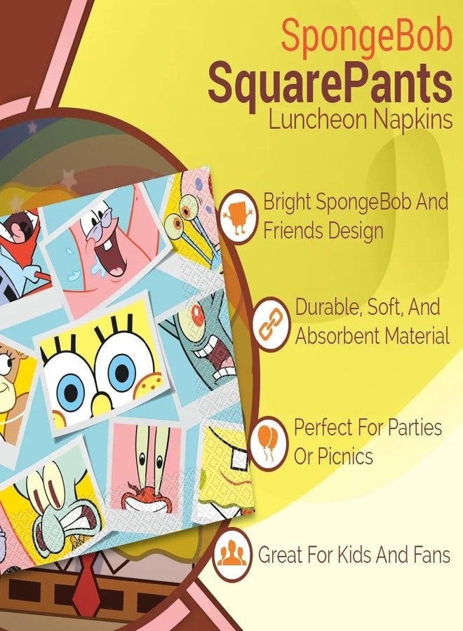Unique SpongeBob SquarePants Multicolor Luncheon Napkins (Pack of 16) - Disposable Paper Material - Perfect for Kids Themed Parties & Events - Image 5