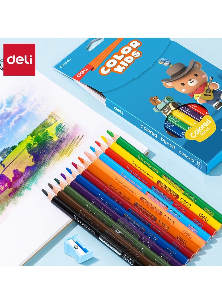 Deli EC00600 COLOR KIDS Jumbo Colored Pencils, 12 Colors, 5mm Lead, Pre-Sharpened, Triangular Barrel for Kids - Image 2