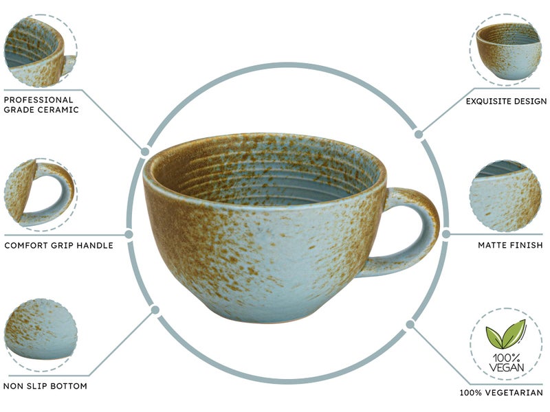 Bodhi House Ceramic Soup and Coffee Wide Large Mug with Handle - Set of 1, 350 Ml Matte Finish | Microwave Safe | for Maggi, Cappuccino, Latte, Green Tea - Light Blue - Image 4