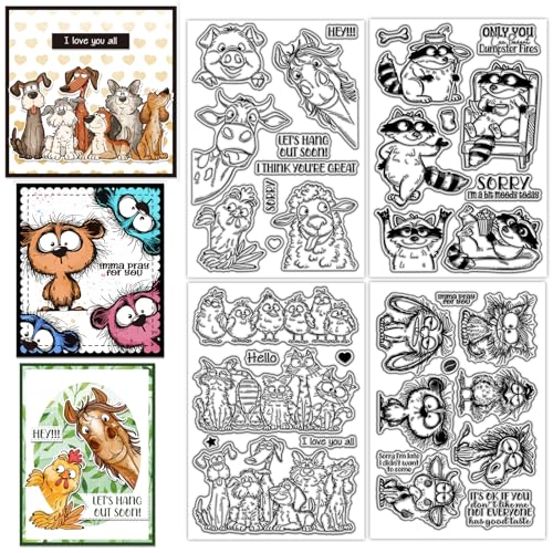 CHGCRAFT 4 Sheets 4 Styles Funny Animals Clear Stamps Peeking Animals Transparent Stamps Silicone Clear Stamp Seals for DIY Scrapbooking Photo Album Decoration, 4.3×6.3 inch - Image 1