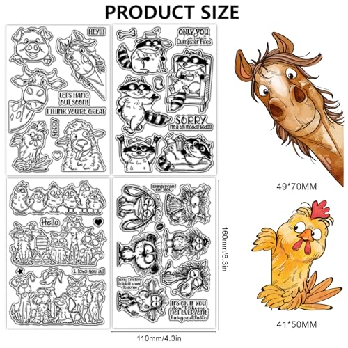 CHGCRAFT 4 Sheets 4 Styles Funny Animals Clear Stamps Peeking Animals Transparent Stamps Silicone Clear Stamp Seals for DIY Scrapbooking Photo Album Decoration, 4.3×6.3 inch - Image 2