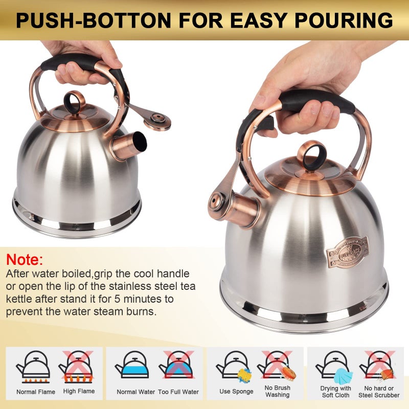 LUXGRACE Whistling Stovetop Tea Kettle Food Grade Stainless Steel, Hot Water Fast to Boil for Stove Top-3.0Q - Image 5