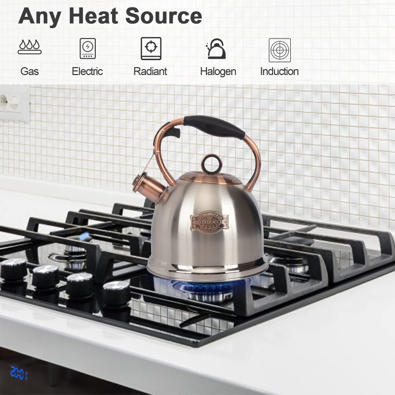 LUXGRACE Whistling Stovetop Tea Kettle Food Grade Stainless Steel, Hot Water Fast to Boil for Stove Top-3.0Q - Image 2