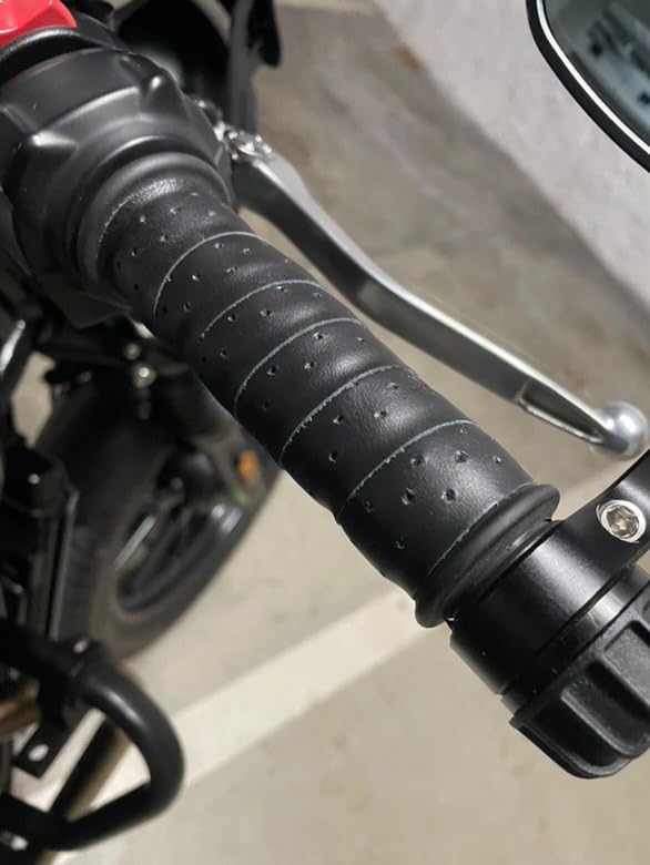 Trip Machine Company Motorcycle Handle bar Leather Grip Wraps - Universal Grips Accelerator Custom Cover wrap Set for Bike Handlebar (Black Perforated) - Image 4