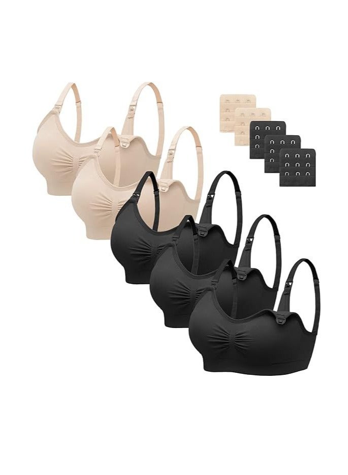 Nursing Bra 5 Pack Womens Maternity Breastfeeding Bra Seamless Wireless Sleep Bra with Bra Extenders  - Image 1