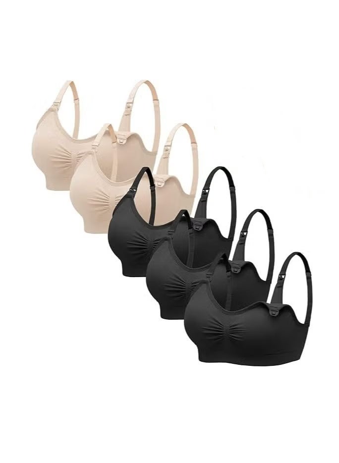 Nursing Bra 5 Pack Womens Maternity Breastfeeding Bra Seamless Wireless Sleep Bra with Bra Extenders - Image 1