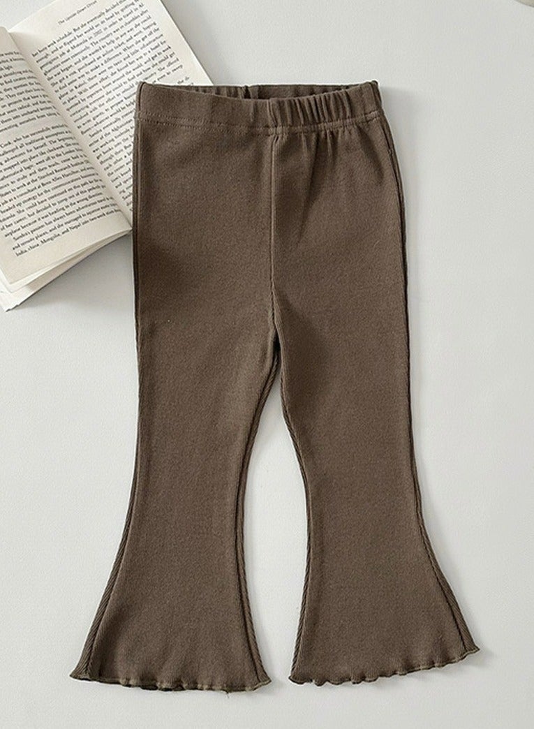 Loquat Girl's Solid Color Bell Bottoms Elastic Waist Flared Pants Army Green